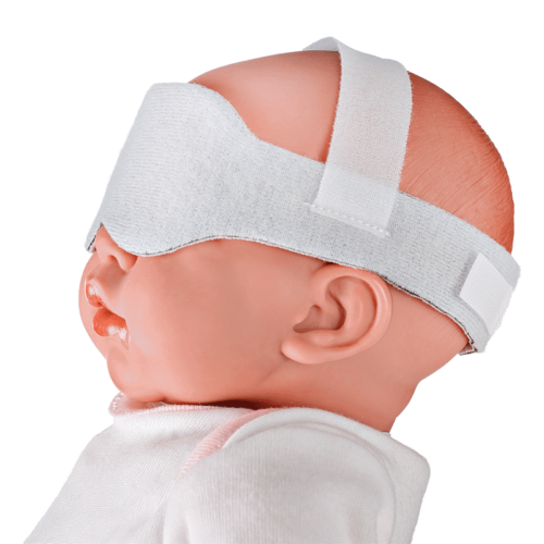 Protettore oculare per fototerapia con supporto sopra il capo